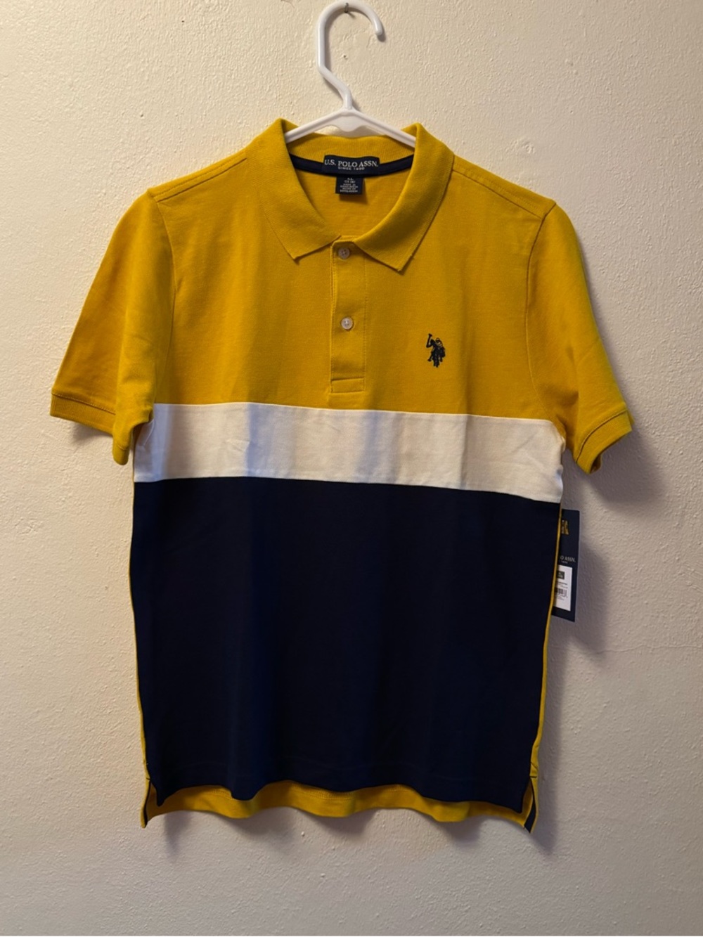 NWT - U.S. Polo Assn. Colorblock Polo Shirt Yellow Navy Boys Size 14-16